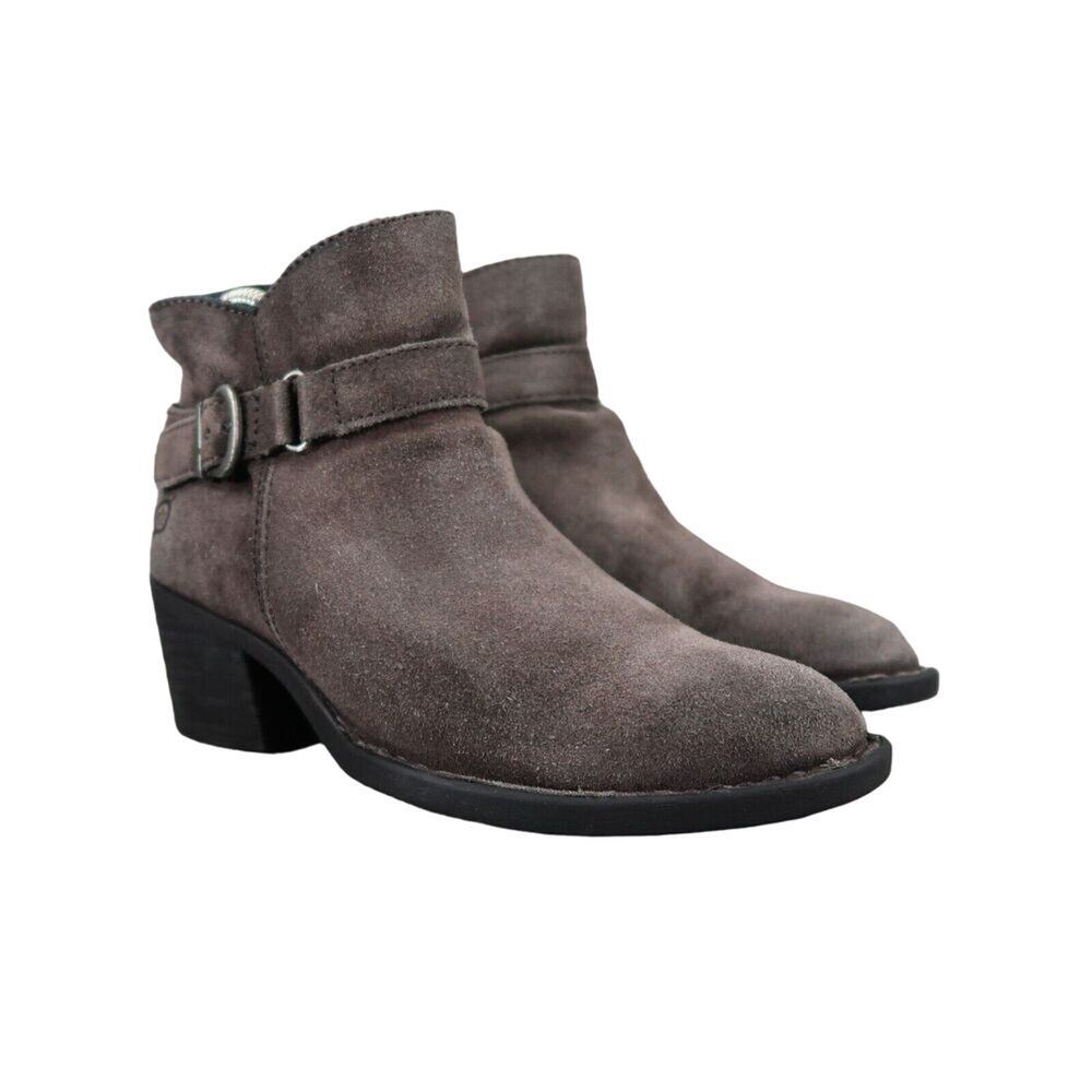 Born Shoes Womens 5.5 Booties Leather Casual Fashion Adia Moto Gray Block Heel